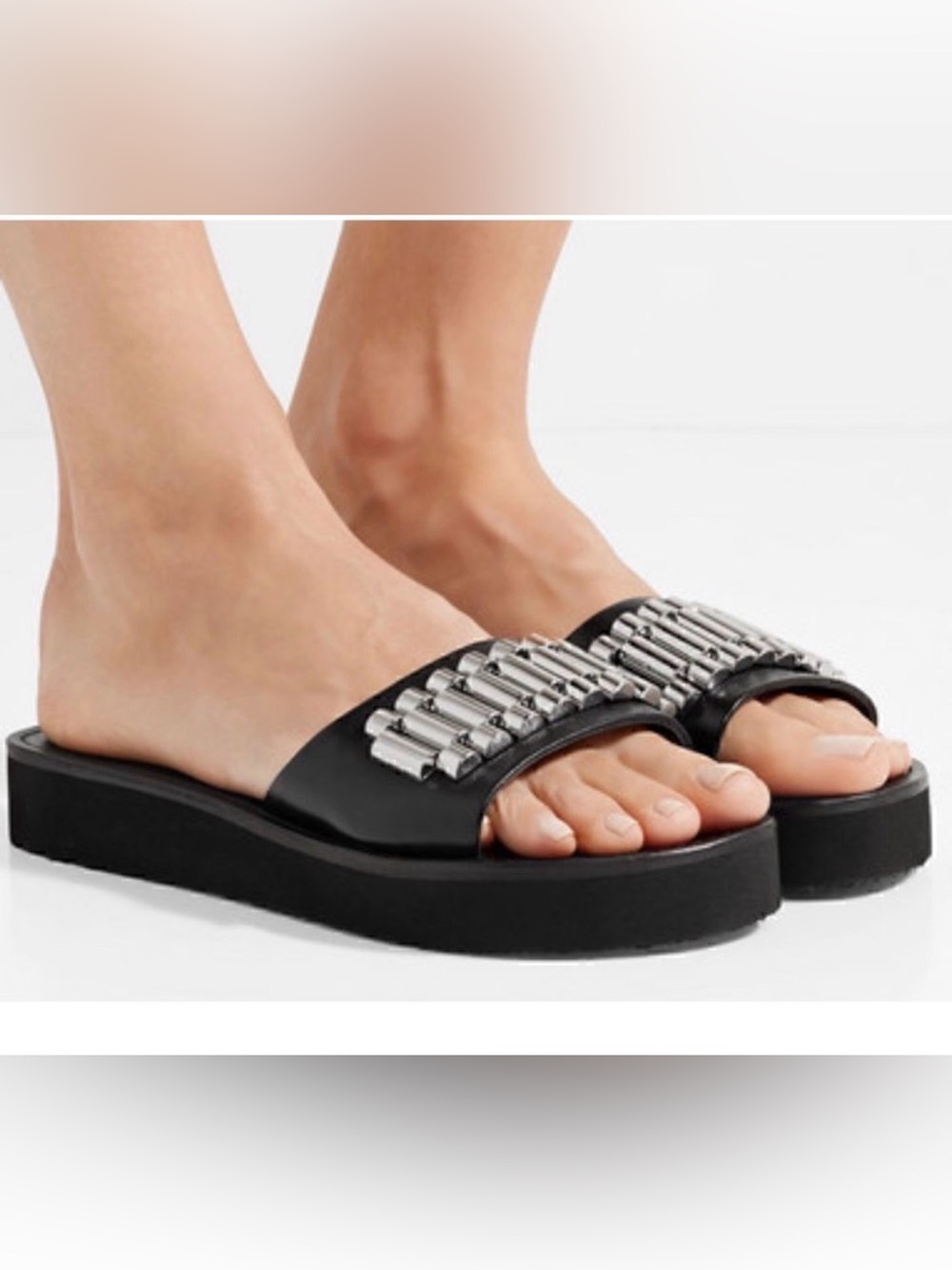 3.1 Phillip Lim Black Slide Sandals with Silver Tube Embellishments - brand new - Picture 2 of 8